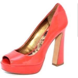 Sam Edelman Tacoma Flamingo Patent Platform Peep Toe Heels‎ Sz 7.5